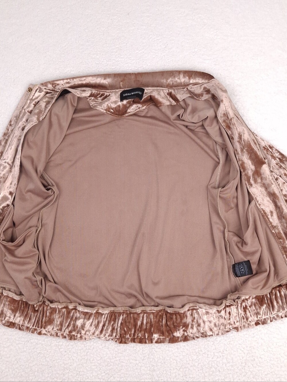 Anthropologie Sabina Musayev crushed velvet bomber jacket romantic blush pink - Picture 4 of 11